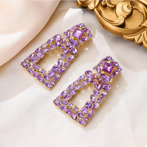 Flyonce Rectangle Clip-on Drop Earrings for Women, Sparkly Rhinestone Crystal Geometric Statement Non Pierced Earrings...
