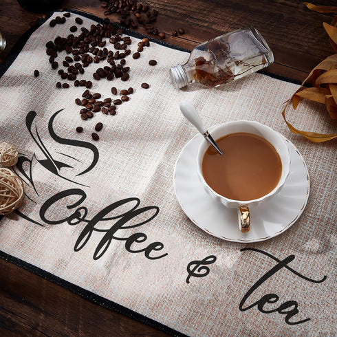 CRASPIRE Coffee Bar Mat 2pcs Coffee Maker Mat for Coffee Machine, 20”X 14” Burlap Placemat with Fabric Backing Coffee Mat Coffee Bar Accessories f...