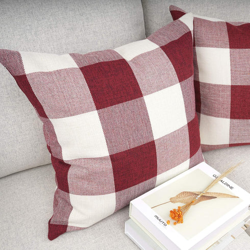 YOUR SMILE Christmas Retro Farmhouse Buffalo Tartan Chequer Plaid Cotton Linen Decorative Throw Pillow Case Cushion Cover Pillowcase for Sofa,Set ...