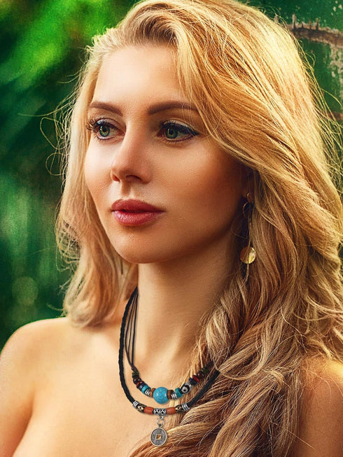 Hicarer 3 Pieces Suede Choker Necklaces American Indian Feather Handmade Necklaces Adjustable Leather Turquoise Choker Necklace Moon Crescent Pend...