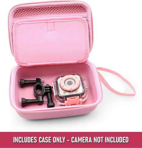 CASEMATIX Camera Travel Case Compatible with PROGRACE, Ourlife, Dragon Touch and More Waterproof Toy Camera Video Recorders - Pink Case for Toy Ac...