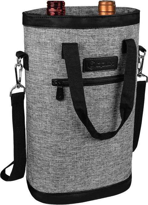 OPUX Two Bottle Wine Bag Carrier Tote, Insulated Leakproof 2 Bottle Wine Cooler Bag for Travel BYOB Picnic, Portable Wine Case, Gift for Men Women...