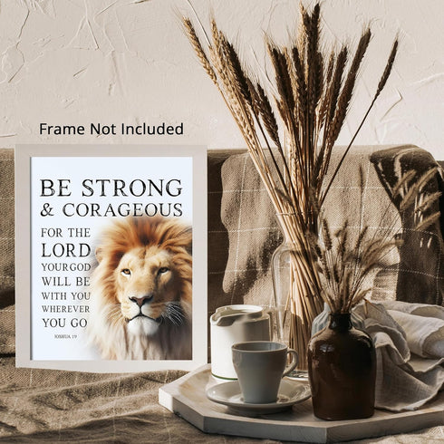 Posterizer 1 pcs-Be Strong and Courageous-lion-bible verse-Religious Posters-Motivational & Inspirational Art-Gifts for Christians - UNFRAMED Wall...