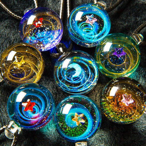 Original Galaxy Pendant Necklace, Universe Glass, Space Cosmos Design,Birthday Art Japan Handmade Craftsman...