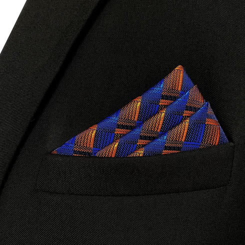 S&W SHLAX&WING Ties for Men Blue Copper Matching Pocket Square Only...