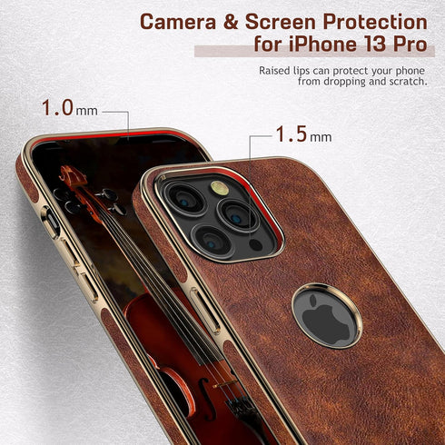 LOHASIC for iPhone 13 Pro Case, Vintage Leather Slim Luxury PU Soft Flexible Bumper Non-Slip Grip Shockproof Anti-Scratch Full Protective Cover Ph...