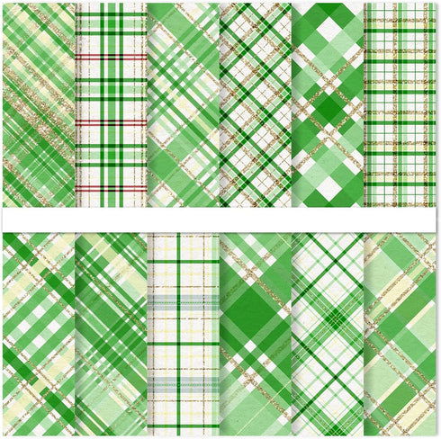 24 Sheet St. Patrick's Day Pattern Paper Green Scrapbook Stripe Plaid Dot 11.8 x 11.8 Inch Double Sided Decorative Craft Paper Folded Flat For DIY...