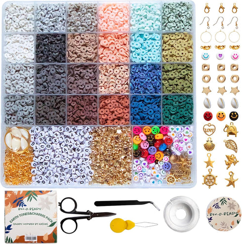 Clay Bead Bracelet Making Kit for Girls 6000 Pcs - Jewelry Craft Set, Earth Tones Flat Heishi Beads Clay Beads for Bracelets Making, Ages 8-12, Ne...