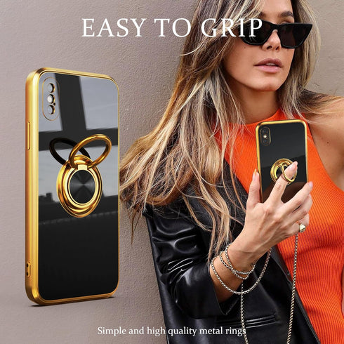 IDweel for iPhone Xs Max Case with 360°Ring Holder Stand Magnetic Kickstand,Lightweight Slim Fit Plated Rose Gold Edge Soft TPU Bumper Camera Prot...