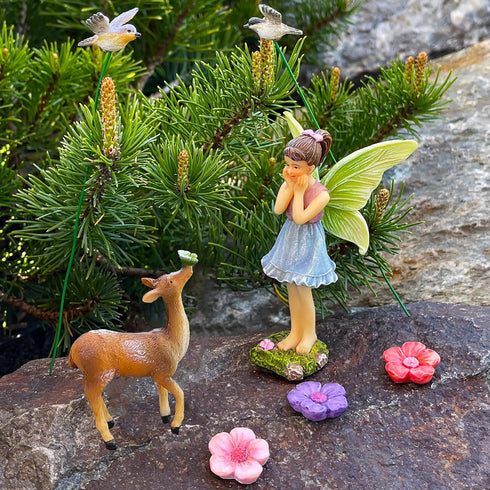 Mood Lab Fairy Garden - Miniature Accessories and Figurines Kit - Deer Set of 7 pcs - for Outdoor or House Decor...