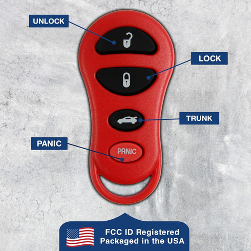2X KeylessOption Key Fob Replacement for 2001 2002 2003 2004 2005 2006 Chrysler 300 Sebring Dodge Viper Interpid Stratus Jeep Liberty Remote, 4-Bu...
