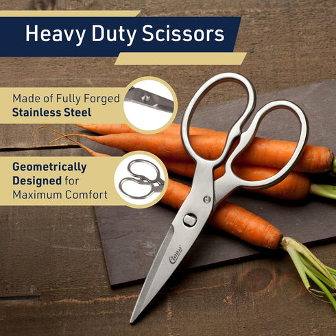 Heavy Duty Kitchen Scissors - Multipurpose Forged Stainless Steel Scissors for Meat, Chicken, Fish, and Herbs - 8.25 Inch Kitchen Shears that Come...