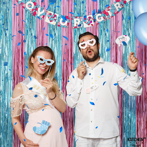 KatchOn, XtraLarge Pink and Blue Streamers - 3.2 x 8 Ft, Pack of 2 | Pink and Blue Streamers for Gender Reveal Decorations | Streamer Backdrop for...