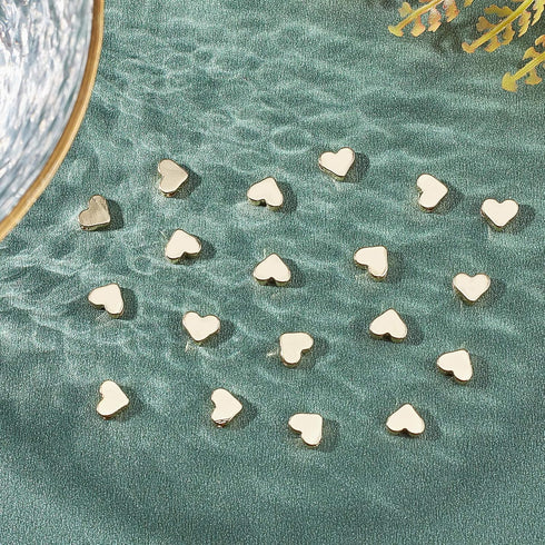 PH PandaHall 60pcs 14K Gold Plated Heart Beads, Heart Spacer Beads 6x7mm Metal Love Brass Loose Bead for Summer Necklace Bracelet Wedding Birthday...