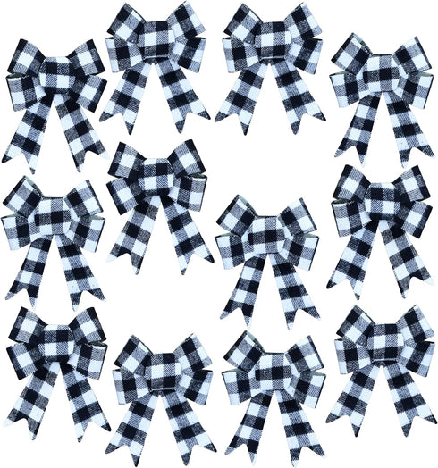 Iconikal Black Gingham Decorative Bows, 5 x 7 inches (White Buffalo Plaid) 12-Pack...