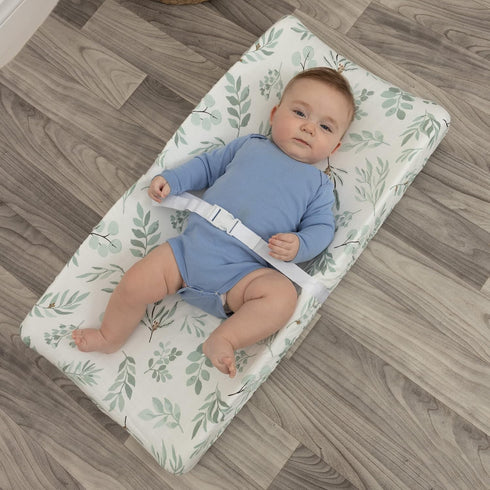 Organic Muslin Changing Pad Cover - Fitted Baby Changing Mat, Soft and Breathable, Eucalyptus Leaves, 16”x32”...