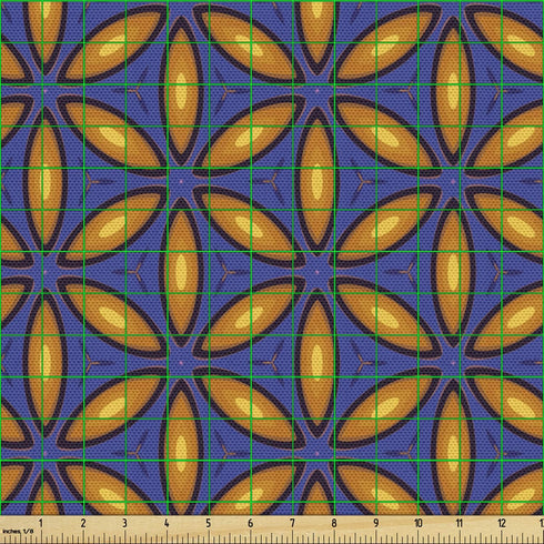 Lunarable Retro Fabric by The Yard, Classic Repetitive Pattern with Geometric Style Motif with Leaves, Decorative Fabric for Upholstery and Home A...