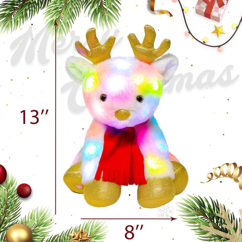 Cuteoy White Reindeer LED Musical Stuffed Animal Light-up Singing Plush Elf Adjustable Volume Lullaby Plushies Birthday Christmas Toy Gifts for Ki...