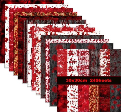 Double - Sided Scrapbook Paper, Halloween Blood Handprint Pattern, 12" Decorative Craft Paper Origami Paper for Kids DIY Cardmaking, 12 Designs - ...