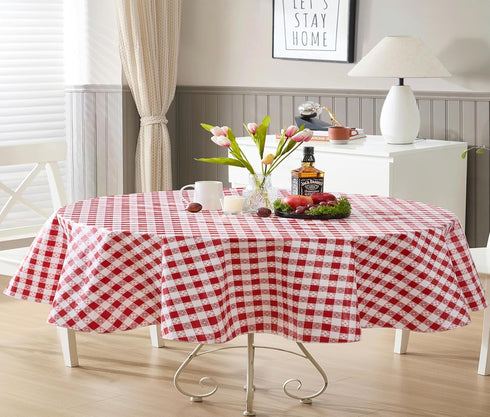 Newbridge 60 x 84 Inch Oval Vinyl Tablecloth with Flannel Backing, Bistro Tavern Check, Café Checkered Indoor Outdoor Vinyl Table Cover for Picnic...