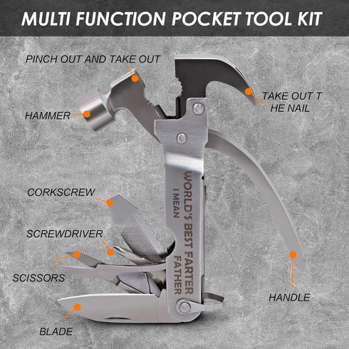 Fathers Gifts for Dad from Daughter Son WORLD'S BEST FATHER I MEAN FATHER Hammer Multitool Camping, 12 In 1 Pocket Multi Survival Tools Cool Gadge...