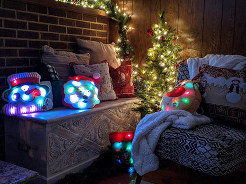 Tache Squishy Light Up Glowing Christmas Santa Claus Microbead Throw Pillow LED Lights...