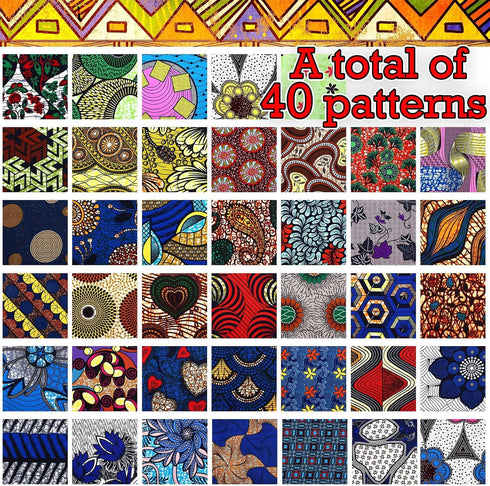 Mixweer 40 Pcs African Cotton Fabric Square No Repeat Quilting Fabrics Bundles African Wax Fabric Cotton Ankara Fat Quarters for DIY Sewing Cloths...