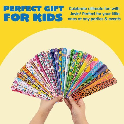 JOYIN 60 Pcs Slap Bracelets for Kids Bulk Wristbands with Animals, Friendship, Heart Print 36 Designs, for kids Easter Party Favors, Classroom Pri...
