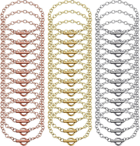 Hicarer 24 Pieces Bracelet Chains Bulk with OT Toggle Clasp Alloy Link Chains DIY Jewelry Making Bracelets for Women DIY Jewelry Crafts Supplies(G...