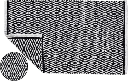 Ramanta Home 100% Cotton Diamond Rug 21x34 Hand Woven Reversible Washable Rug - Black,Farmhouse Bathroom Rugs,Entry Rugs,Rugs for Living Room, Kit...