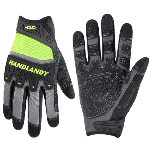 HANDLANDY Grip Work Gloves with TPR Impact Reducing Safety Working Gloves, Mechanic Work Gloves for Men Women (Hi vis-Green, 2X-Large)...