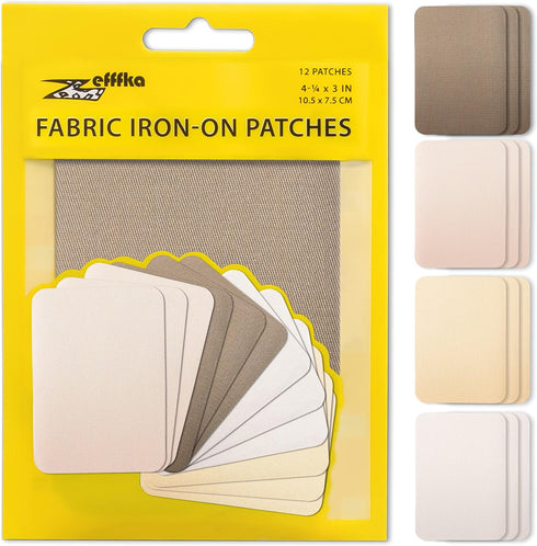 ZEFFFKA Premium Quality Fabric Iron-on Patches Inside & Outside Strongest Glue 100% Cotton Shades of Brown Beige Khaki Repair Decorating Kit 12 Pi...