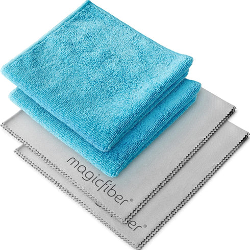 MagicFiber Glass & Window Cleaning Cloth (4-Pack, 13x13) Ultra-Soft, Reusable, Absorbent & Lint-Free Rags - Towels for Dusting, Glasses, Windows, ...