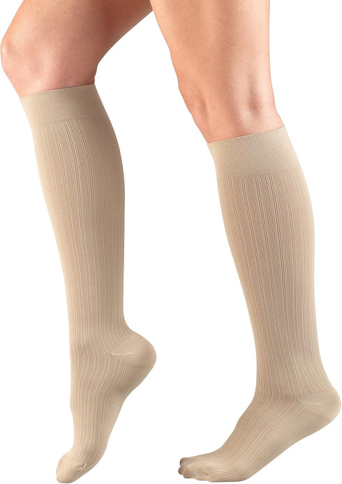 Truform Compression Socks, 15-20 mmHg, Women's Dress Socks, Knee High Over Calf Length, Tan Rib Knit, Medium...