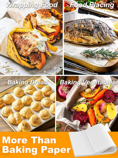 SMARTAKE 200 Pcs Parchment Paper Baking Sheets, 12x16 Inch Non-Stick Precut Baking Parchment, Suitable for Baking Grilling Air Fryer Steaming Brea...