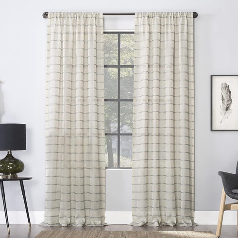 Clean Window Twill Stripe Anti-Dust Allergy/Pet Friendly Anti-Dust Sheer Curtain Panel, 52" x 84", Gray...