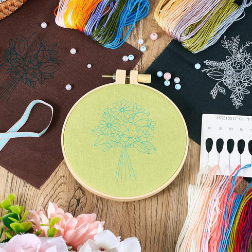 Spritewelry 3 Sets Embroidery Start Kit for Beginners Stamped Cross Stitch Sets with Pattern and Instructions with Embroidery Hoops Threads Needle...