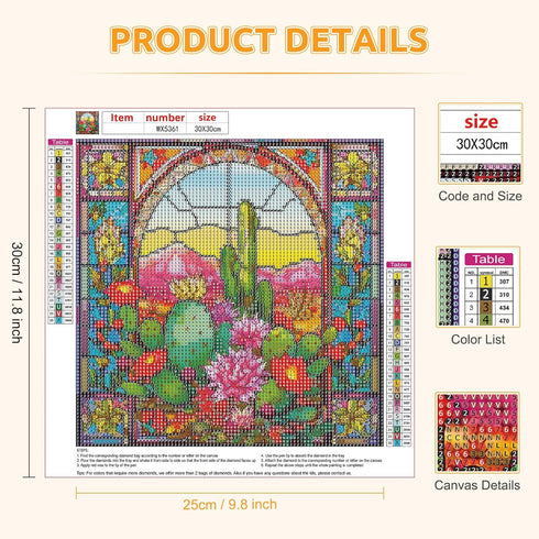 EOBROMD Stained Glass Flower Diamond Art Painting Kits for Adults, 5D Diamond Art Painting Kits for Beginners, DIY Paint Picture with Full Drill D...