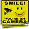 iSYFIX Smile You're On Camera Reflective Stickers for Home - 4 Pack 7x6 Inch - UV, Weather, Scratch, Fade Resistance, Security Camera Sign for Hom...