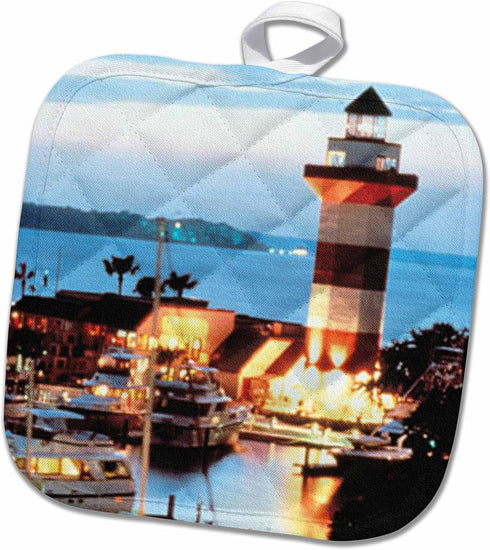 3D Rose Morris Island Lighthouse and Camera Station (Now and Then 1914)" Pot Holder, 8" x 8"...