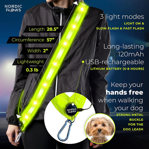Rechargeable Led Reflective Lighted Vest for Walking in The Dark, LED Reflective Sash, Night Dog Walking Gear, Dog Lights for Night Walking, Refle...