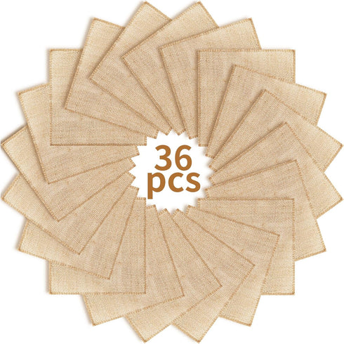 36 Pieces 6 x 6 Inches Burlap Squares Jute Burlap Finished Edges Square Fabric Farmhouse Burlap Placemats for Home Party Wedding Table Cover Cente...