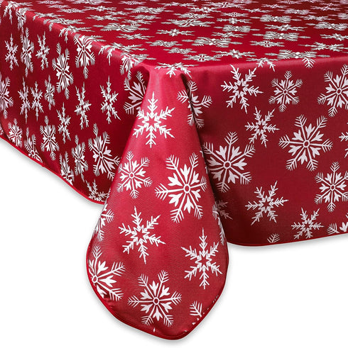 Violet Linen Decorative Christmas Snowflakes Design Red Tablecloths - 60" X 84"...