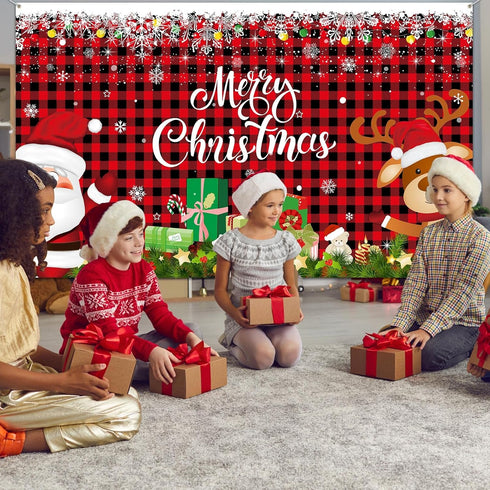 Irenare Christmas Banner Backdrop Santa Claus Reindeer Merry Christmas Banner Indoor for Xmas Holiday Party Photo Booth Photography Wall Hanging D...