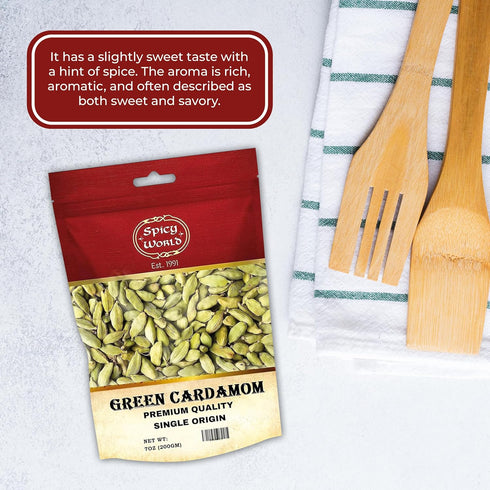 Spicy World Whole Green Cardamom Pods 7 Oz Large Bag (200g) - Natural Spice, Vegan, Large, Aromatic - By Spicy World...
