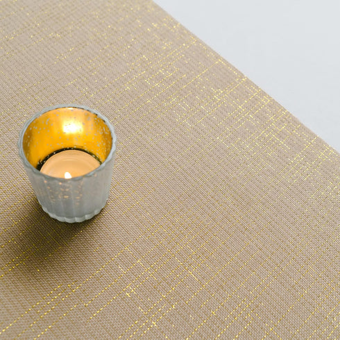 Sparkle Metallic Gold Stripes Faux Burlap No-Iron Table Runner 13.5" x 108" for Holidays, Wedding Decoration, Parties and Everyday Décor...