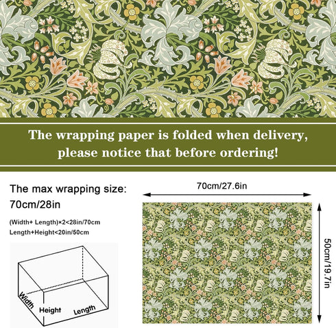 JarThenaAMCS 12 Sheets William Morris Floral Wrapping Paper -Not Roll- Greenery Gift Wrap Paper Decorative Art Paper Folded Flat for DIY Crafts Bi...
