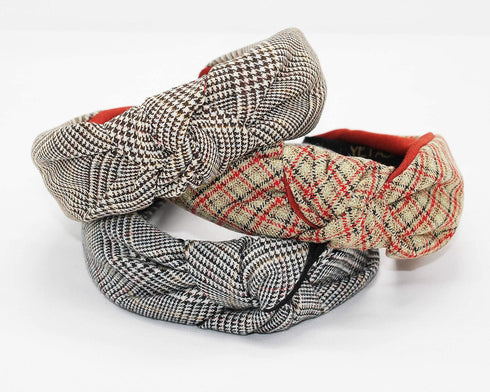 Brown Women's Headbands - Non-Slip Plaid Knotted Headband with Unique Top Knot Design...