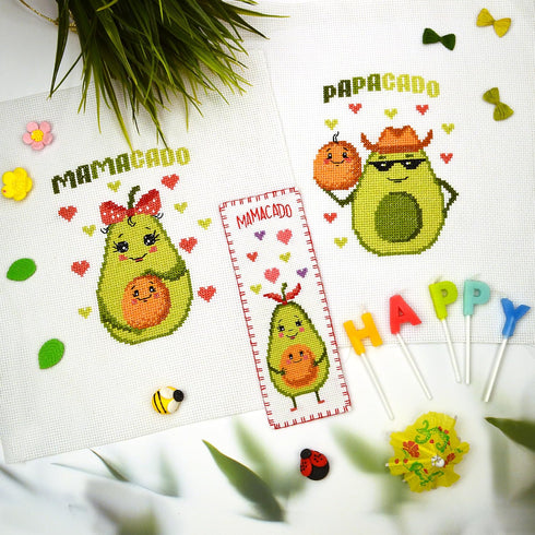 Povitrulya Counted cross stitch kit Mamacado - Embroidery set for DIY bookmark with 16 count blank Aida fabric, paper pattern and presorted floss...
