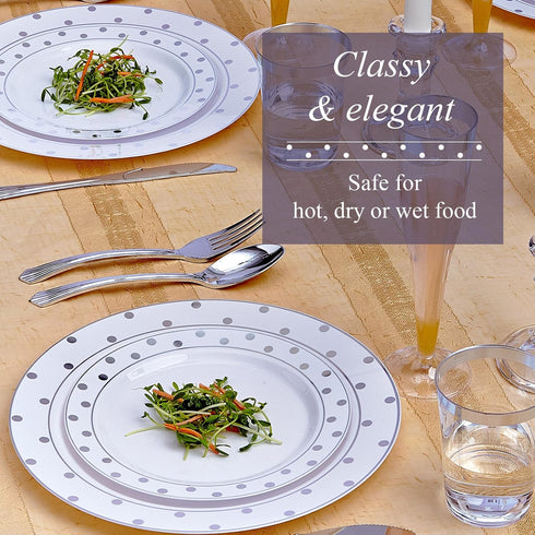 Silver Spoons Disposable Plates For Party - (20 Piece) Heavy Duty Disposable Dinner Set 7.5” , Fine Dining Plastic Dishes For Elegant China Look, ...